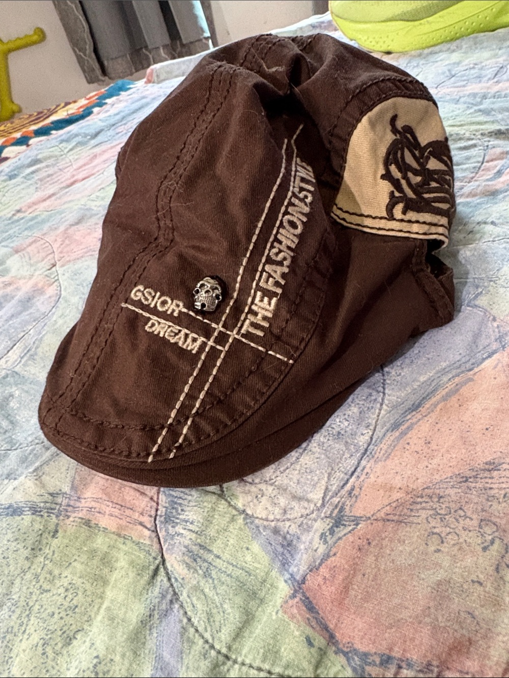 Brown Canvas Cadet Cap with Embroidered Accents- adjustable size